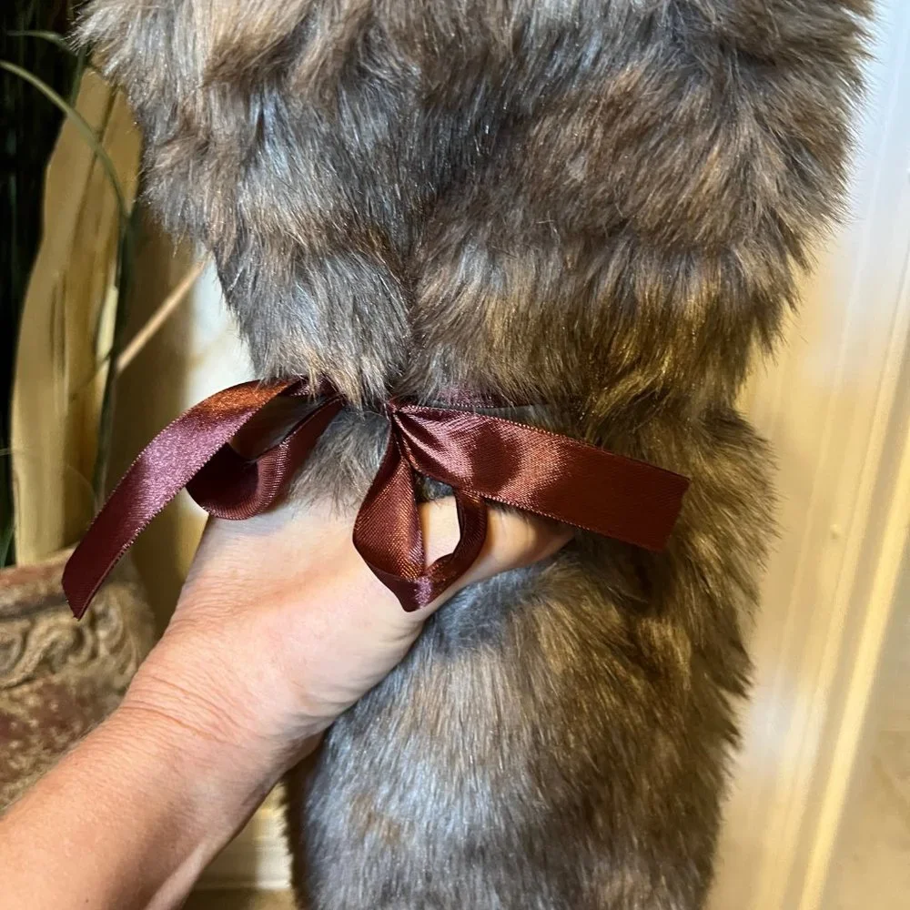 Wine Gift Bag, faux fur, brown, 2-way to use